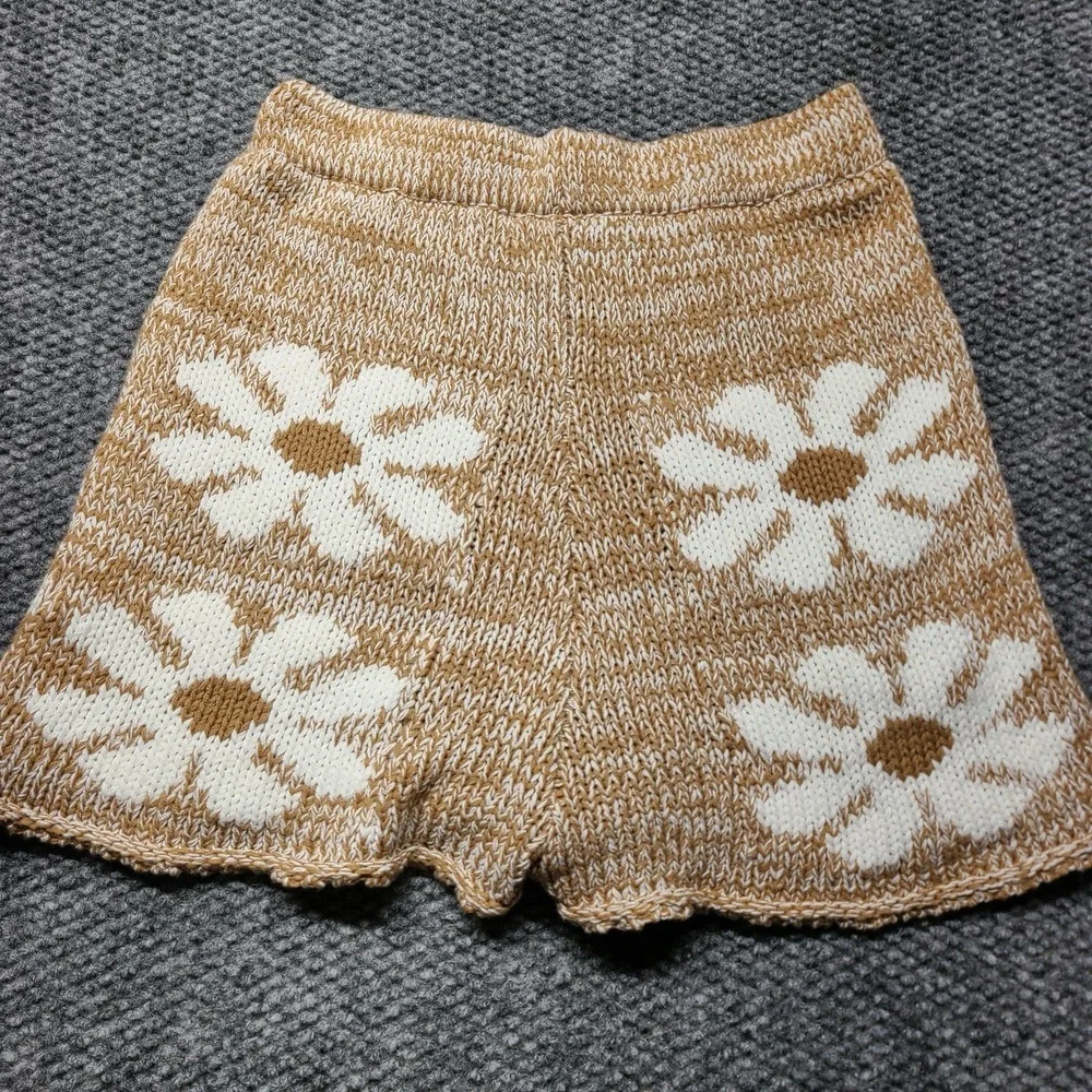 Cozy Coastal BOHO - Preppy Nautical - STORIA Knit Shorts High Waist Sz M Zipper